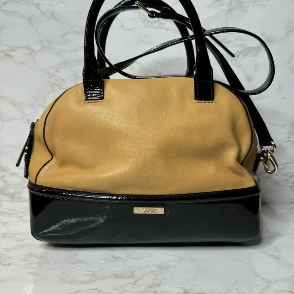 Vintage KATE SPADE Chelsea Park Porter Satchel/Shoulder in beige & black Leather
